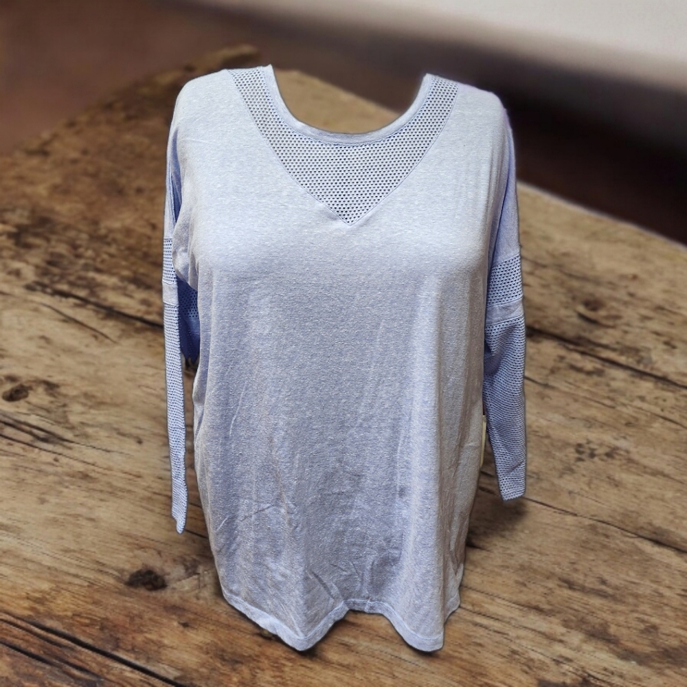 Bryant Light Blue Long Sleeve T-shirt with Mesh Detail - Picture 2 of 9